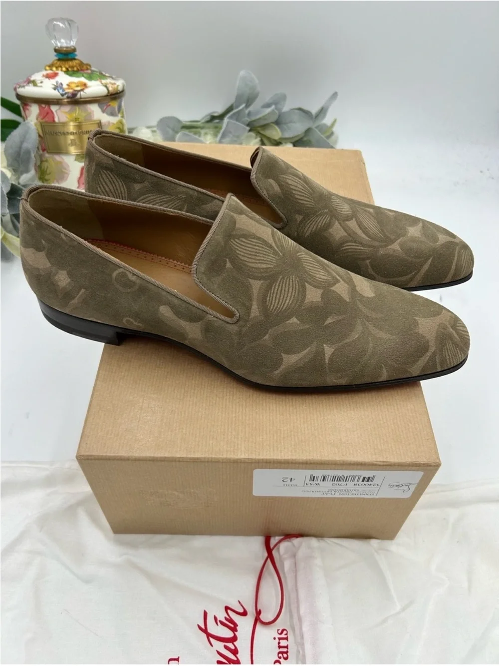 Men’s Christian Louboutin dandelion floral suede loafer size 42/9 US made Italy